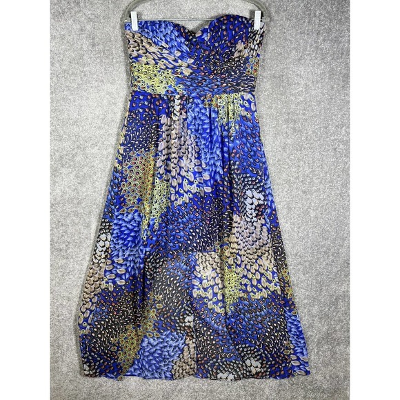 Max & Cleo Dresses & Skirts - Max And Cleo Strapless High Low‎ Peacock Print Dress Womens Size 8 Lined